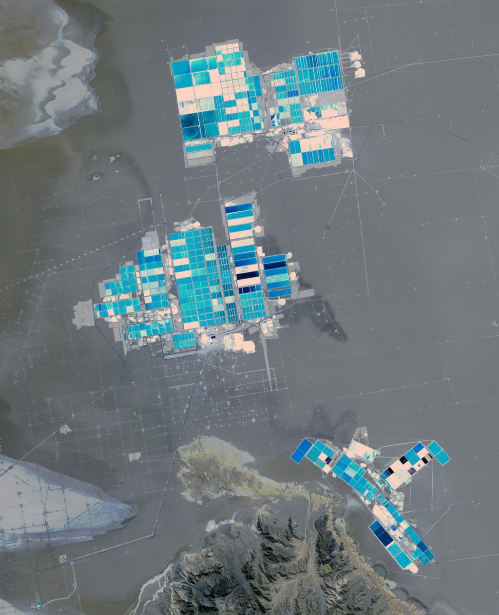 Salar de Atacama lithium evaporation pools, satellite view